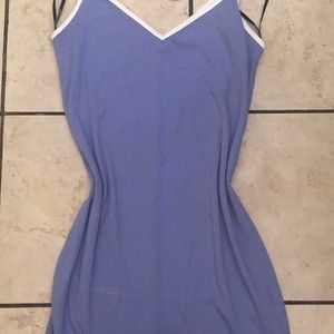 Lavender mini dress.